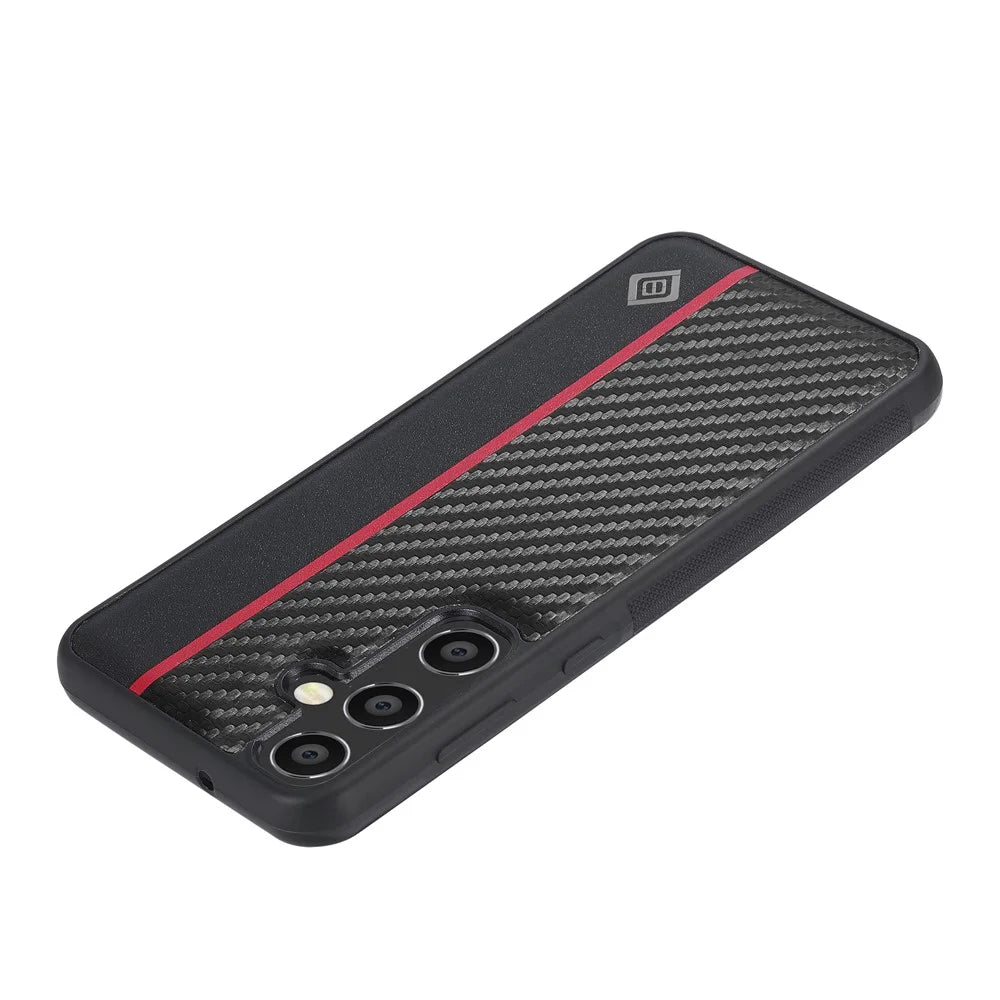 LC.IMEEKE For Samsung Galaxy S26 FE Case Carbon Fiber Texture Leather + TPU + EVA Phone Cover - Vertical Stripe - 5