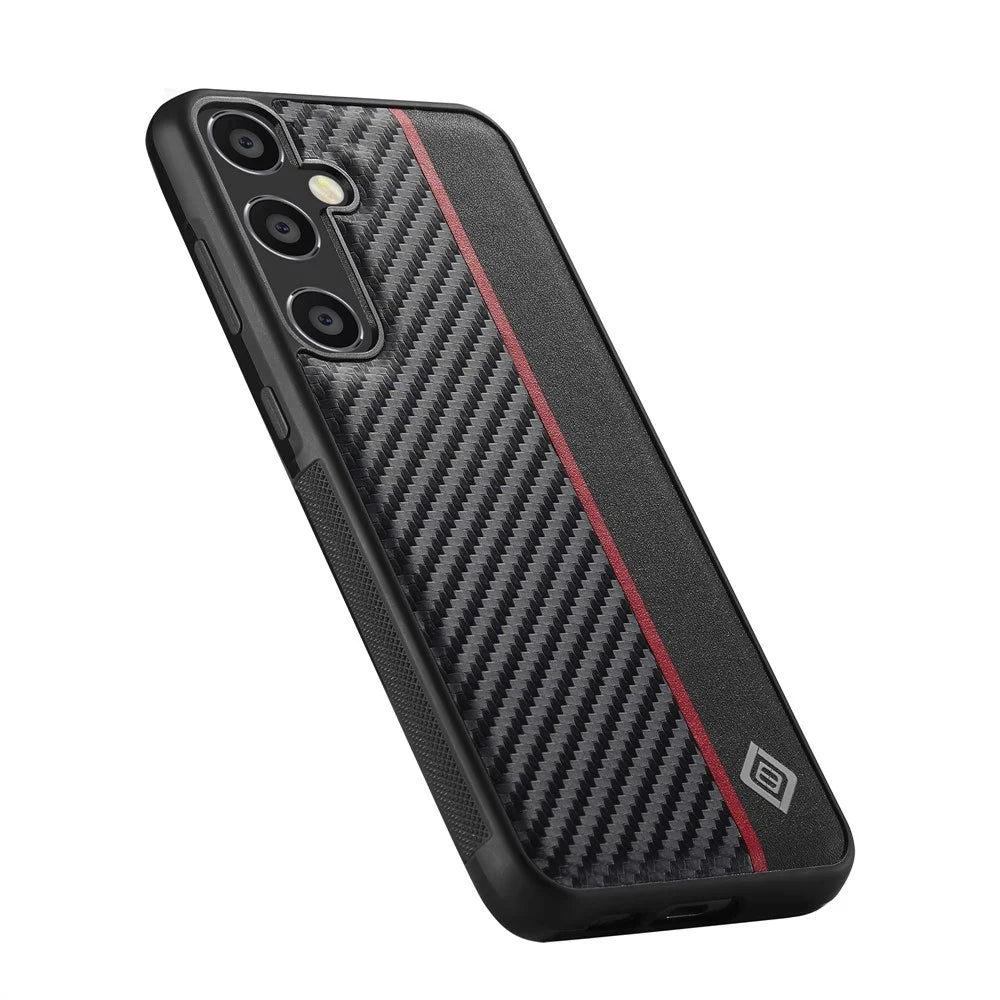 LC.IMEEKE For Samsung Galaxy S26 FE Case Carbon Fiber Texture Leather + TPU + EVA Phone Cover - Vertical Stripe - 6