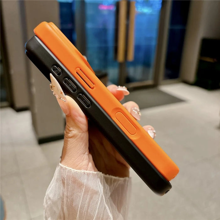 For iPhone 17 Pro TPU Case Genuine Cow Leather Litchi Texture + Snake Texture Protective Cover - Orange - 6
