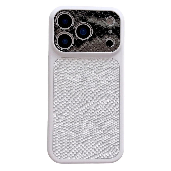 For iPhone 17 Pro Max Case Lizard Texture Snake Texture Genuine Cow Leather + TPU Protective Cover - White - 1