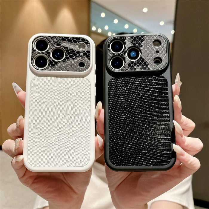 For iPhone 17 Pro Max Case Lizard Texture Snake Texture Genuine Cow Leather + TPU Protective Cover - White - 5