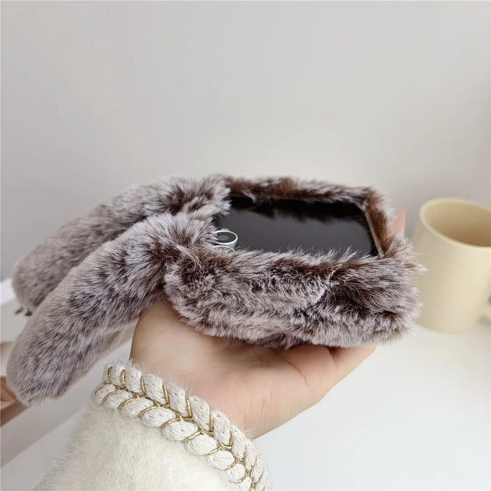 For Samsung Galaxy Z Flip8 Case Bunny Ears Winter Plush Hard PC Phone Cover - Dark Grey - 4