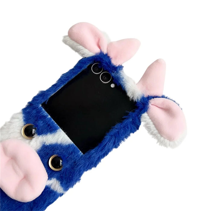 For Samsung Galaxy Z Flip8 Case Plush Cow Hard PC Protective Phone Cover - Blue - 2