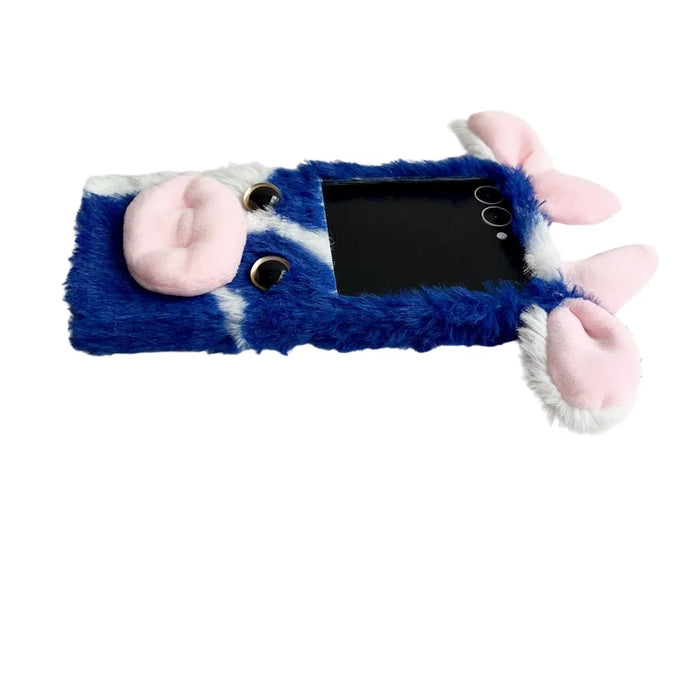 For Samsung Galaxy Z Flip8 Case Plush Cow Hard PC Protective Phone Cover - Blue - 3