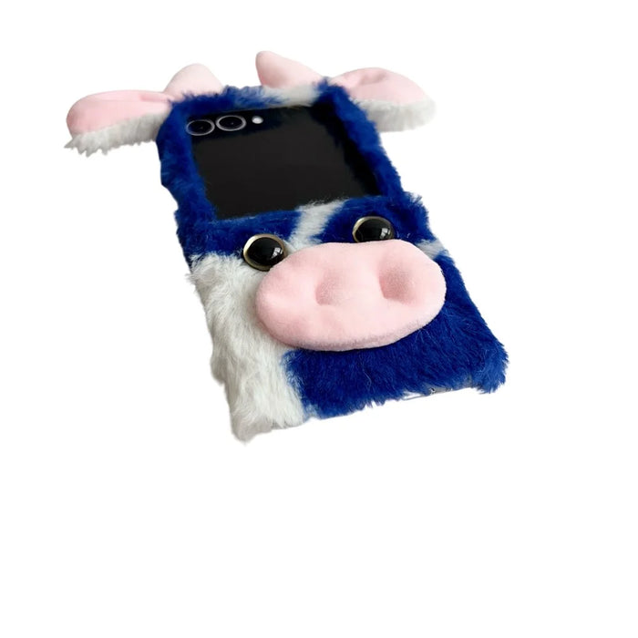 For Samsung Galaxy Z Flip8 Case Plush Cow Hard PC Protective Phone Cover - Blue - 4