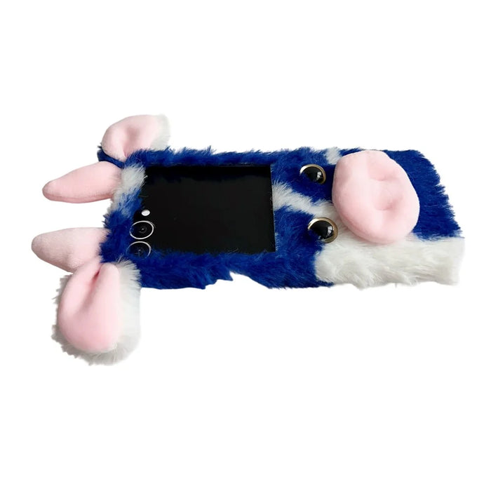 For Samsung Galaxy Z Flip8 Case Plush Cow Hard PC Protective Phone Cover - Blue - 5