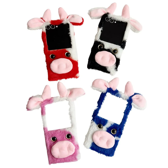For Samsung Galaxy Z Flip8 Case Plush Cow Hard PC Protective Phone Cover - Blue - 7