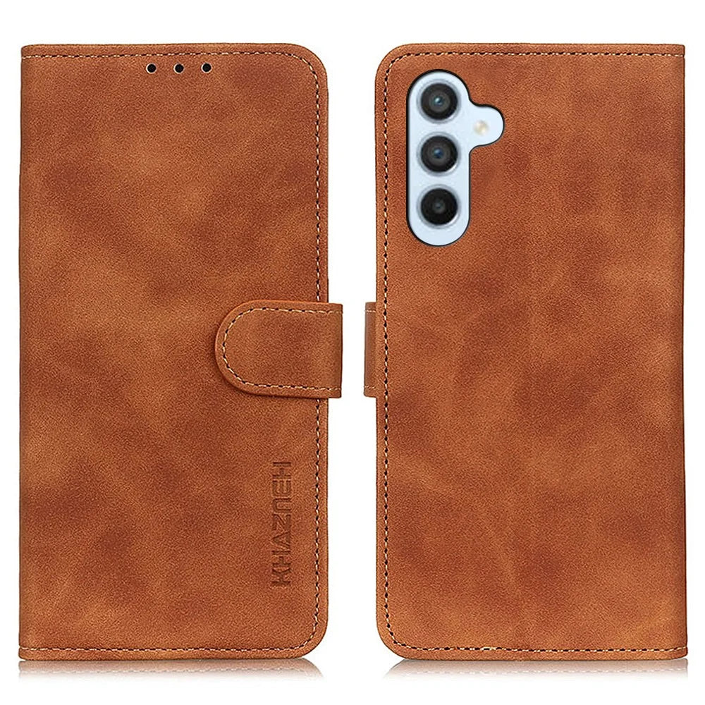 KHAZNEH for Samsung Galaxy S26 FE Case PU Leather Retro Texture Phone Cover - Brown - 1