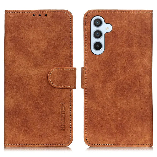 KHAZNEH for Samsung Galaxy S26 FE Case PU Leather Retro Texture Phone Cover - Brown - 1