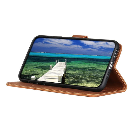 KHAZNEH for Samsung Galaxy S26 FE Case PU Leather Retro Texture Phone Cover - Brown - 2
