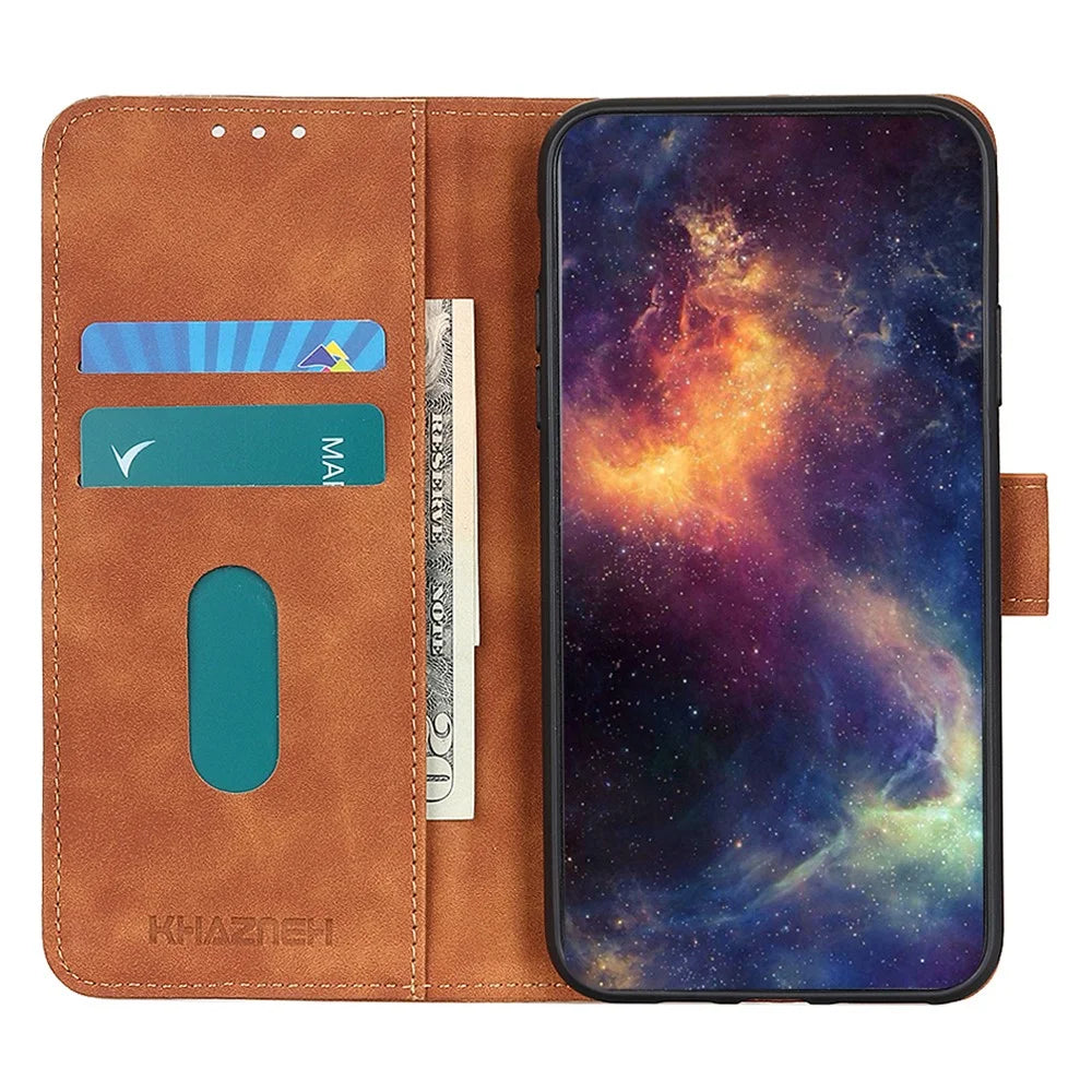 KHAZNEH for Samsung Galaxy S26 FE Case PU Leather Retro Texture Phone Cover - Brown - 3