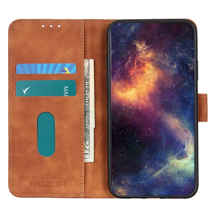 KHAZNEH for Samsung Galaxy S26 FE Case PU Leather Retro Texture Phone Cover - Brown - 3