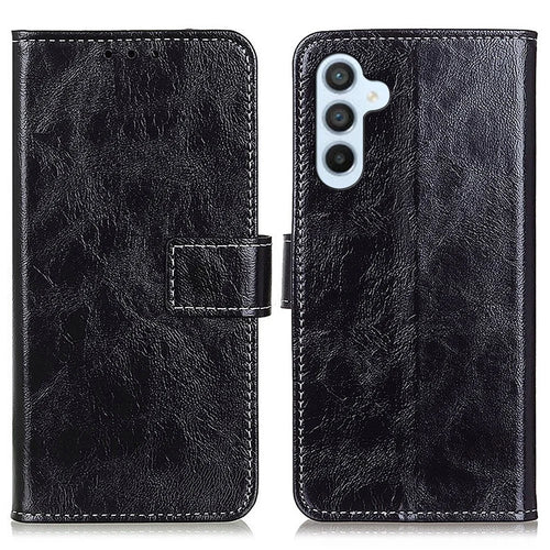 For Samsung Galaxy S26 FE Case Wallet Leather Phone Cover Crazy Horse Texture - Black - 1