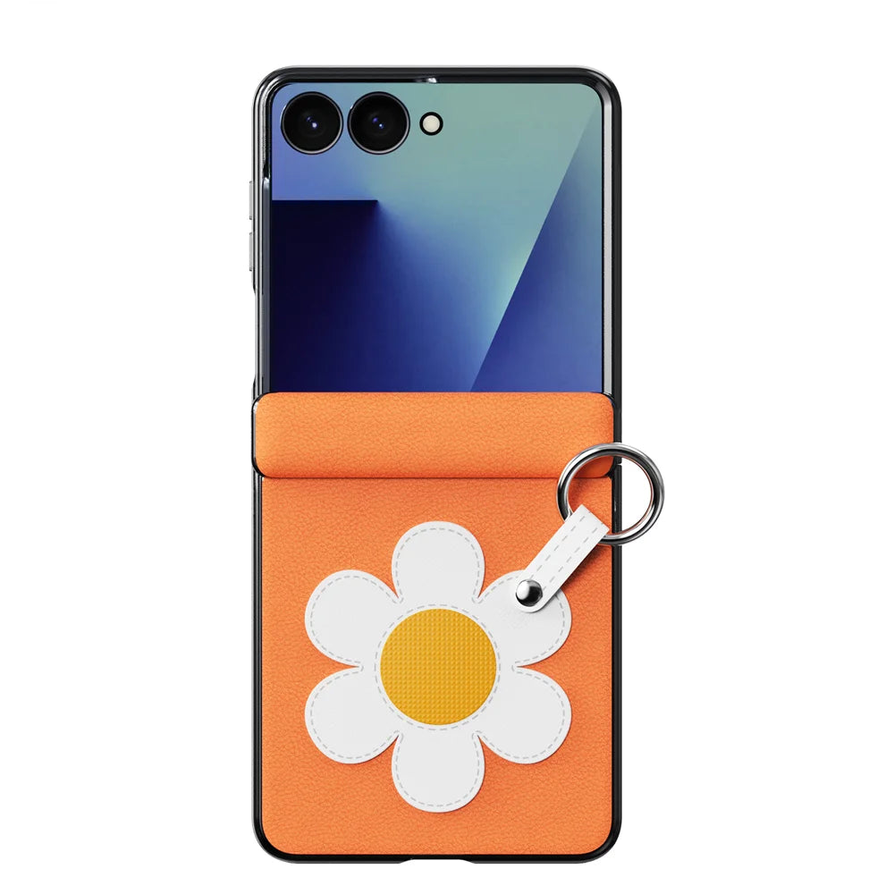 DUX DUCIS for Samsung Galaxy Z Flip8 Case  Luvy Series PU Leather + PC Phone Case with Ring Holder / Strap - Warm Orange-Daisy - 2