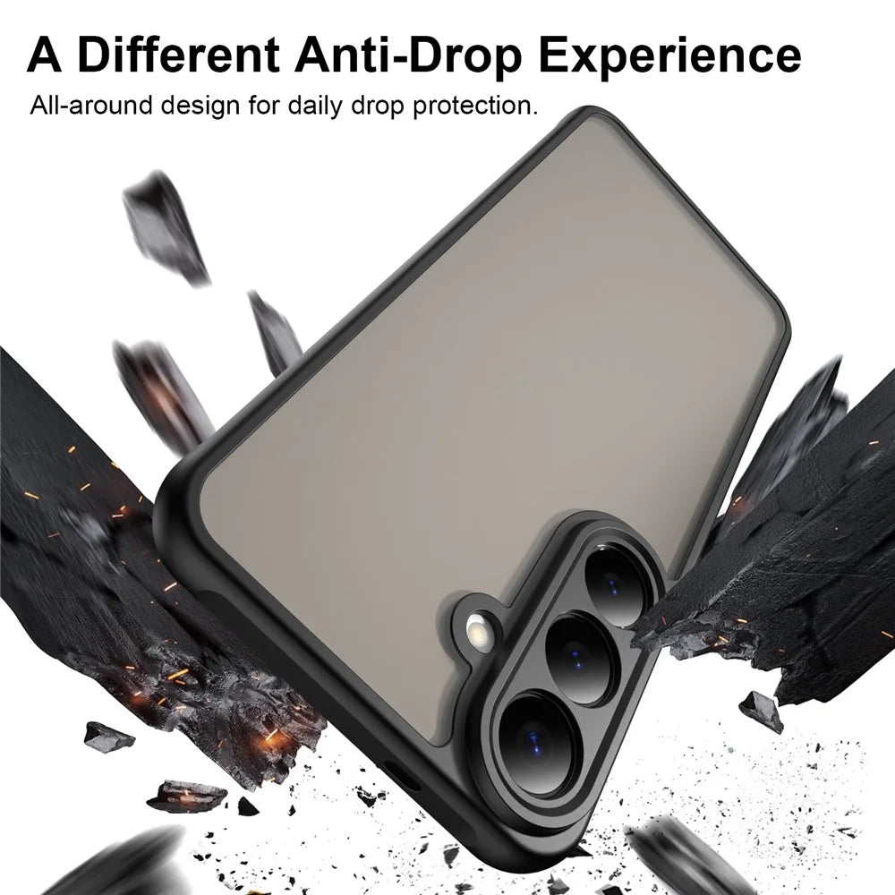 For Samsung Galaxy S26 FE Case Drop Proof Airbags Frosted Translucent PC + TPU Phone Back Cover - Black - 4