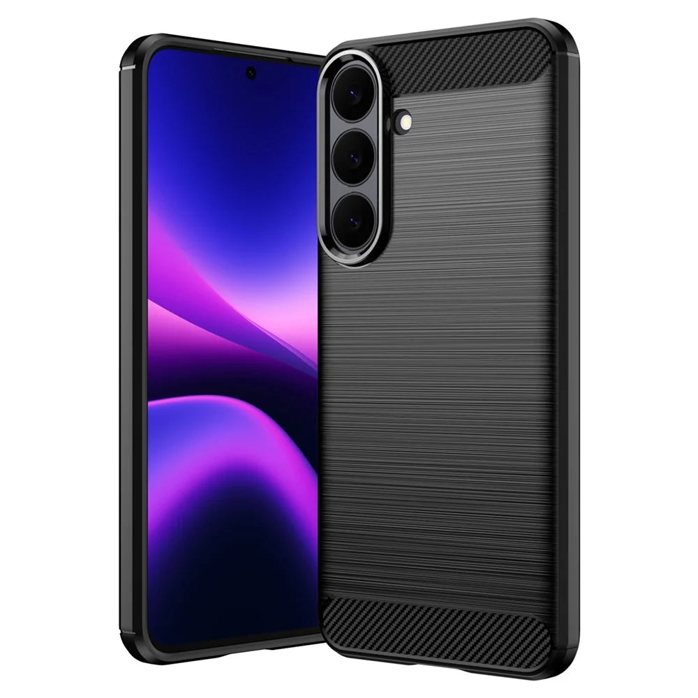AMORUS For Samsung Galaxy S26 FE Case Carbon Fiber Texture Brushed Protective Phone Cover - Black - 1