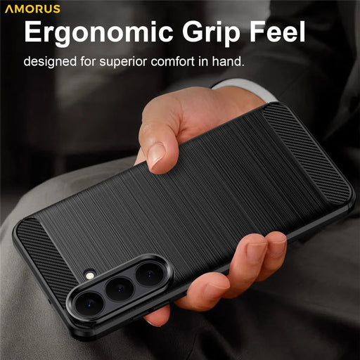 AMORUS For Samsung Galaxy S26 FE Case Carbon Fiber Texture Brushed Protective Phone Cover - Black - 2