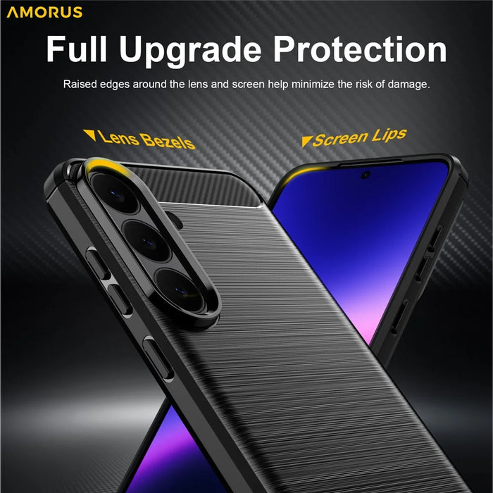 AMORUS For Samsung Galaxy S26 FE Case Carbon Fiber Texture Brushed Protective Phone Cover - Black - 3