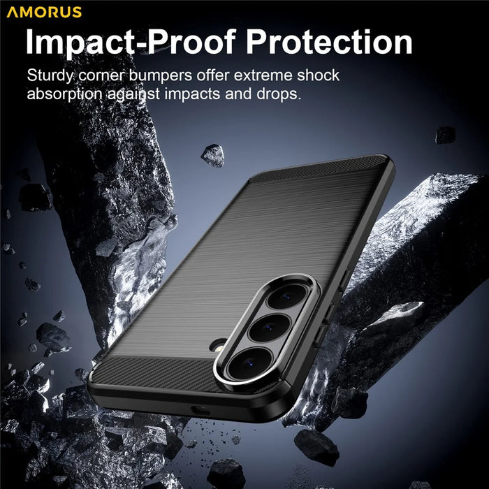 AMORUS For Samsung Galaxy S26 FE Case Carbon Fiber Texture Brushed Protective Phone Cover - Black - 4