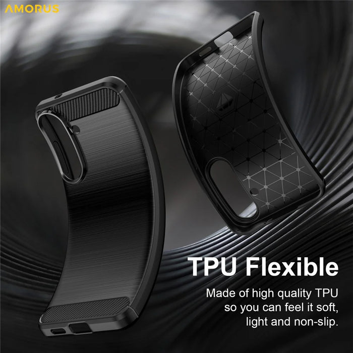 AMORUS For Samsung Galaxy S26 FE Case Carbon Fiber Texture Brushed Protective Phone Cover - Black - 5
