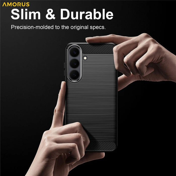 AMORUS For Samsung Galaxy S26 FE Case Carbon Fiber Texture Brushed Protective Phone Cover - Black - 7