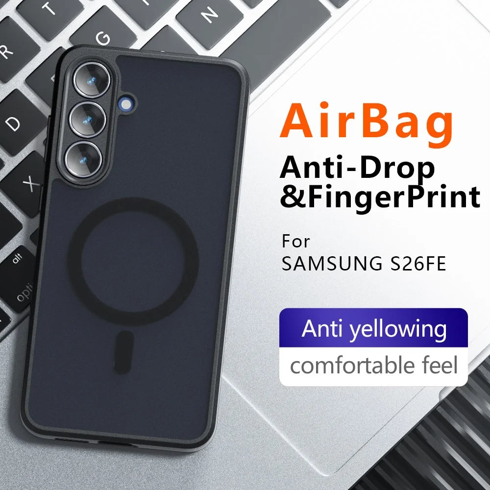 For Samsung Galaxy S26 FE Magnetic Case TPU + PC Matte Skin Touch Phone Cover - Black - 3
