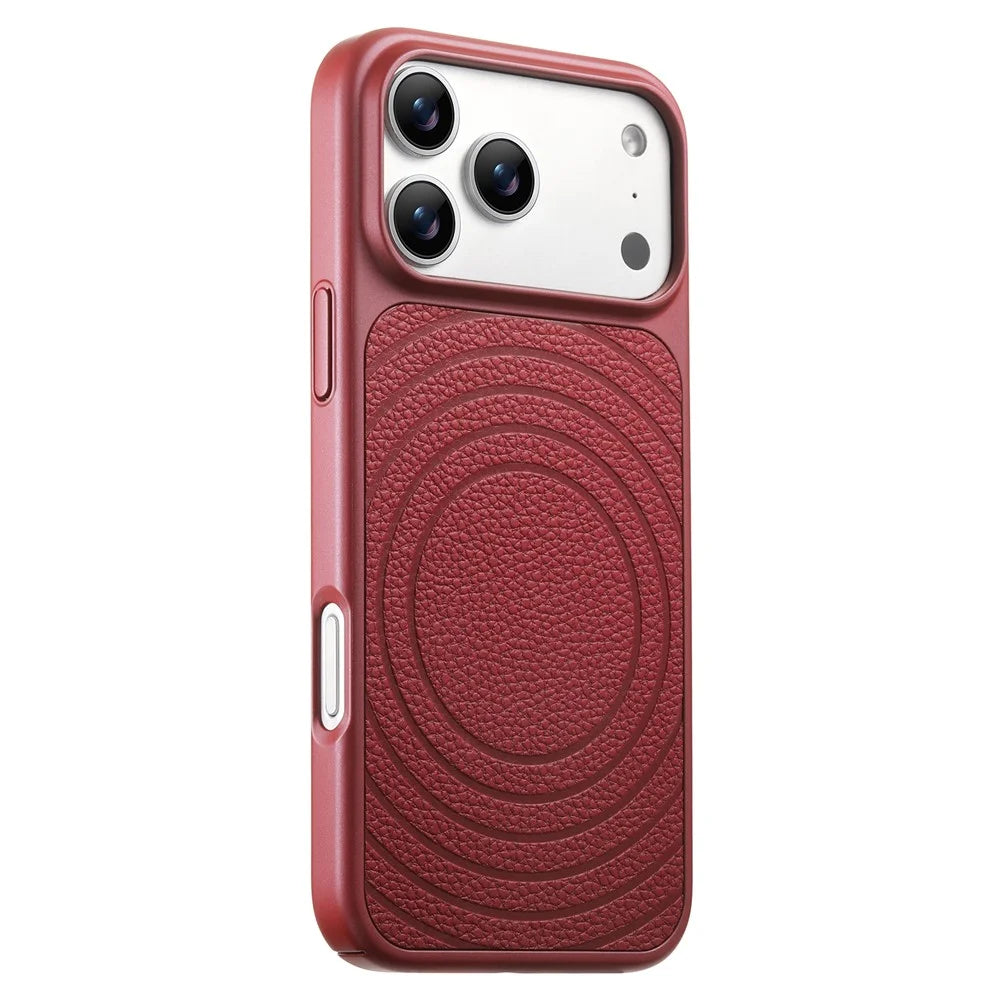 For iPhone 17 Pro Max Magnetic Case Ripple Pattern Leather Coated PC + TPU Shockproof Back Cover - Cherry Red - 1