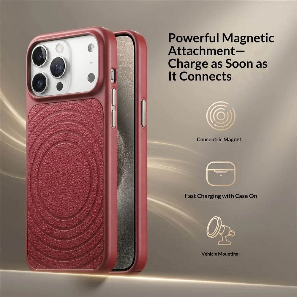 For iPhone 17 Pro Max Magnetic Case Ripple Pattern Leather Coated PC + TPU Shockproof Back Cover - Cherry Red - 2
