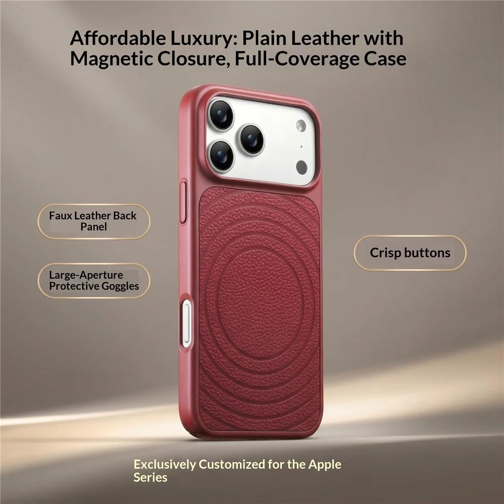 For iPhone 17 Pro Max Magnetic Case Ripple Pattern Leather Coated PC + TPU Shockproof Back Cover - Cherry Red - 3
