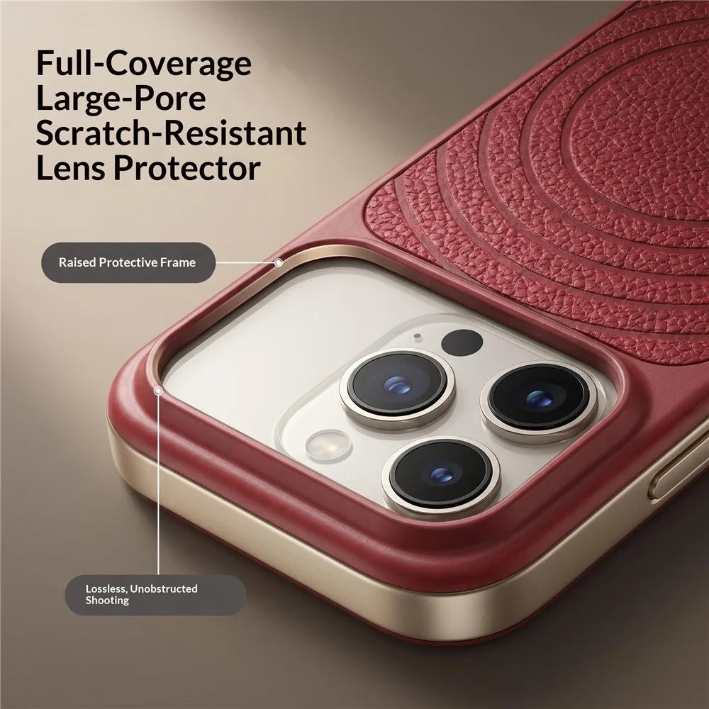 For iPhone 17 Pro Max Magnetic Case Ripple Pattern Leather Coated PC + TPU Shockproof Back Cover - Cherry Red - 6