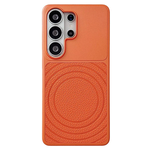 For Samsung Galaxy S26 Ultra Magnetic Case Ripple Pattern Leather Coated PC + TPU Shockproof Back Cover - Orange - 1