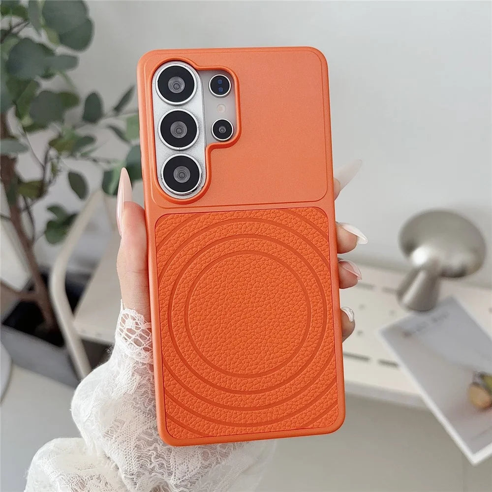 For Samsung Galaxy S26 Ultra Magnetic Case Ripple Pattern Leather Coated PC + TPU Shockproof Back Cover - Orange - 2