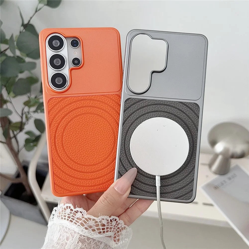 For Samsung Galaxy S26 Ultra Magnetic Case Ripple Pattern Leather Coated PC + TPU Shockproof Back Cover - Orange - 4