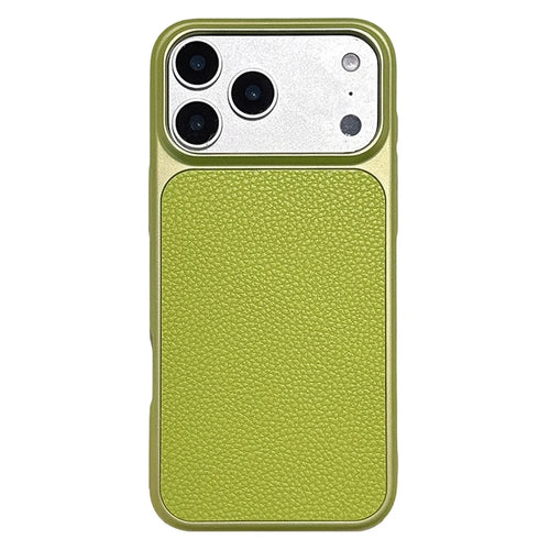 For iPhone 17 Pro Max Magnetic Case Metal Paint Litchi Texture Leather Coated PC + TPU Phone Cover - Lime Green - 1