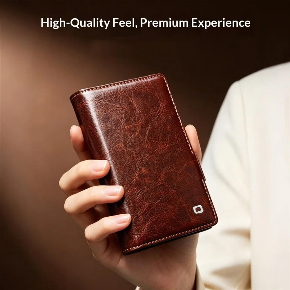 QIALINO For Samsung Galaxy Z Fold8 Case Genuine Cow Leather Stand Wallet Phone Cover - Brown - 4