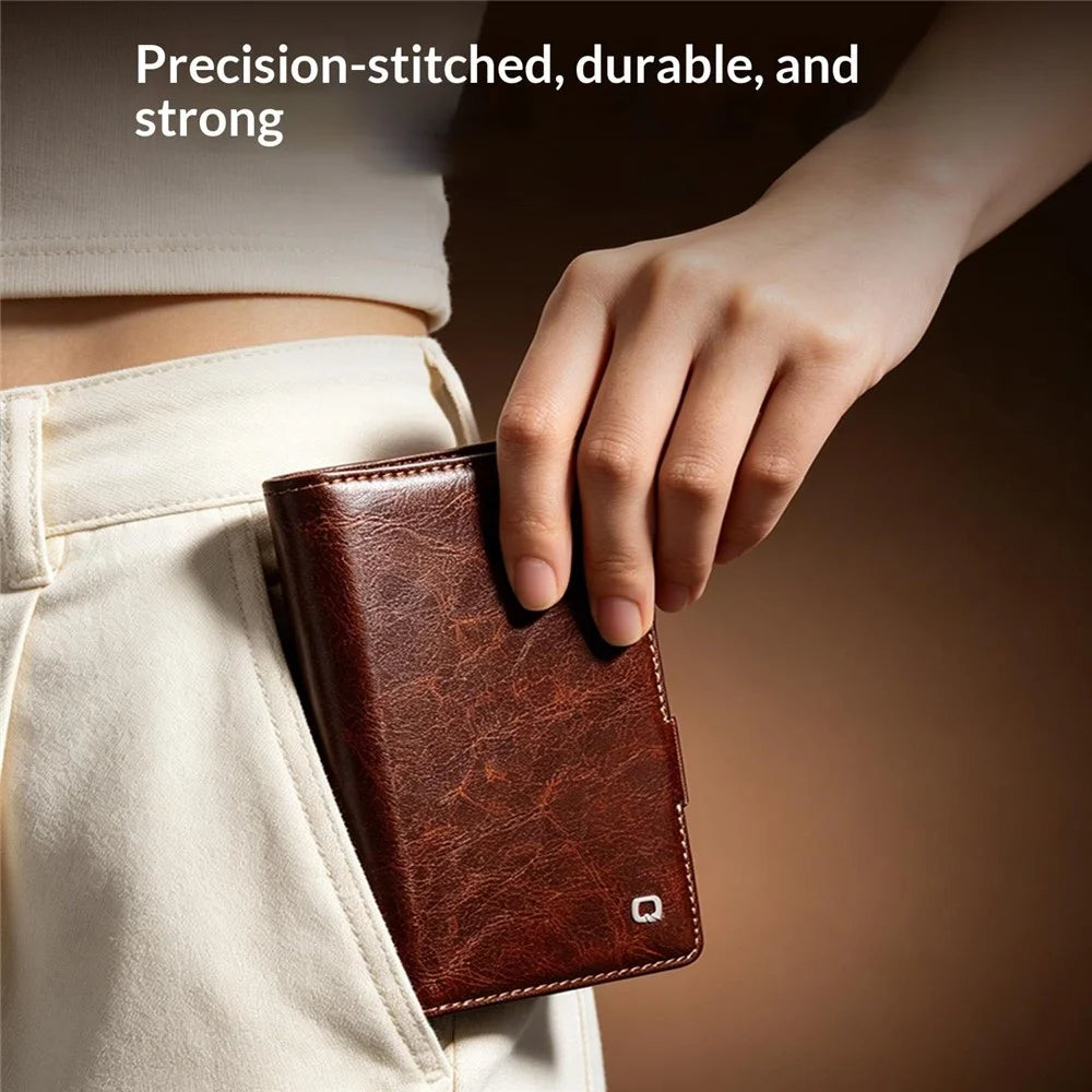 QIALINO For Samsung Galaxy Z Fold8 Case Genuine Cow Leather Stand Wallet Phone Cover - Brown - 5