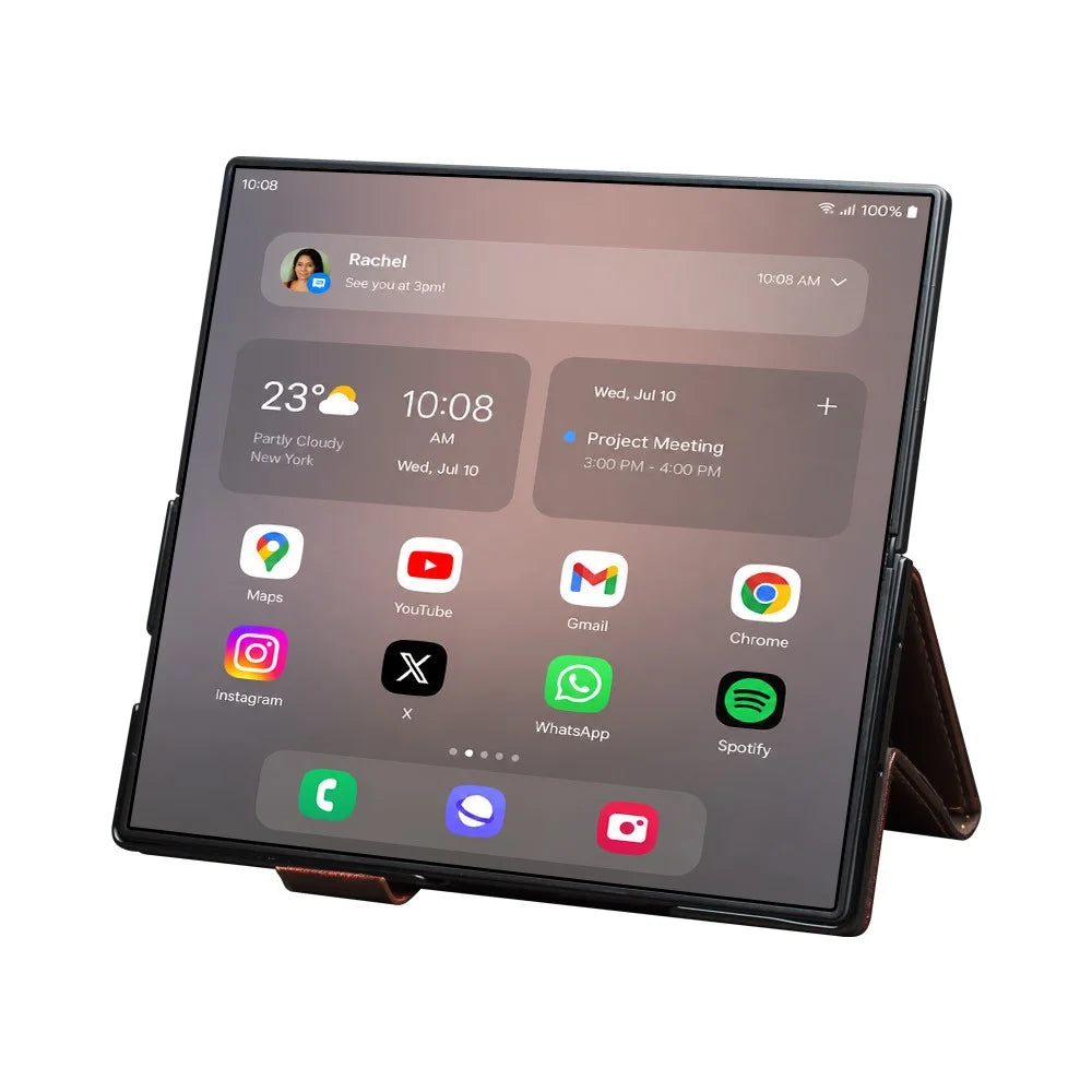 QIALINO For Samsung Galaxy Z Fold8 Ultra Case Genuine Cow Leather Stand Wallet Phone Cover - Brown - 3