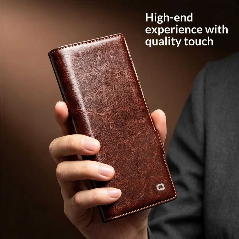 QIALINO For Samsung Galaxy Z Fold8 Ultra Case Genuine Cow Leather Stand Wallet Phone Cover - Brown - 4