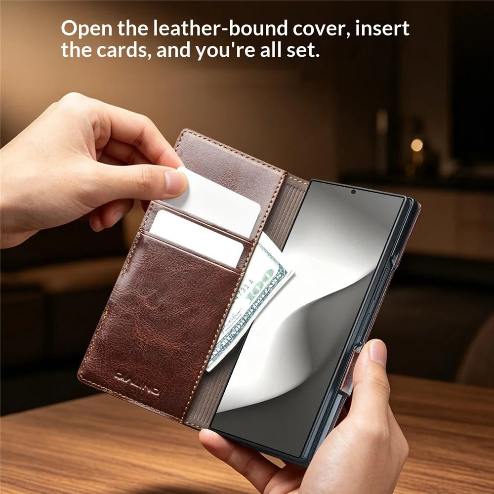 QIALINO For Samsung Galaxy Z Fold8 Ultra Case Genuine Cow Leather Stand Wallet Phone Cover - Brown - 6