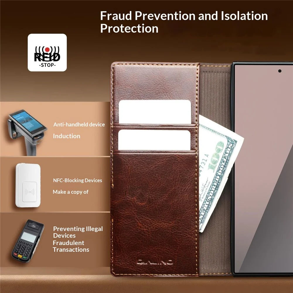 QIALINO For Samsung Galaxy Z Fold8 Ultra Case Genuine Cow Leather Stand Wallet Phone Cover - Brown - 7