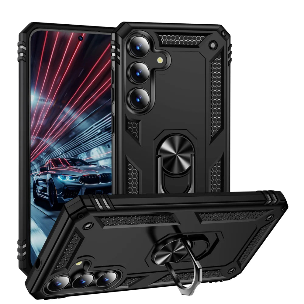 For Samsung Galaxy S26 FE Case PC + TPU Phone Cover with Kickstand - Black - 1