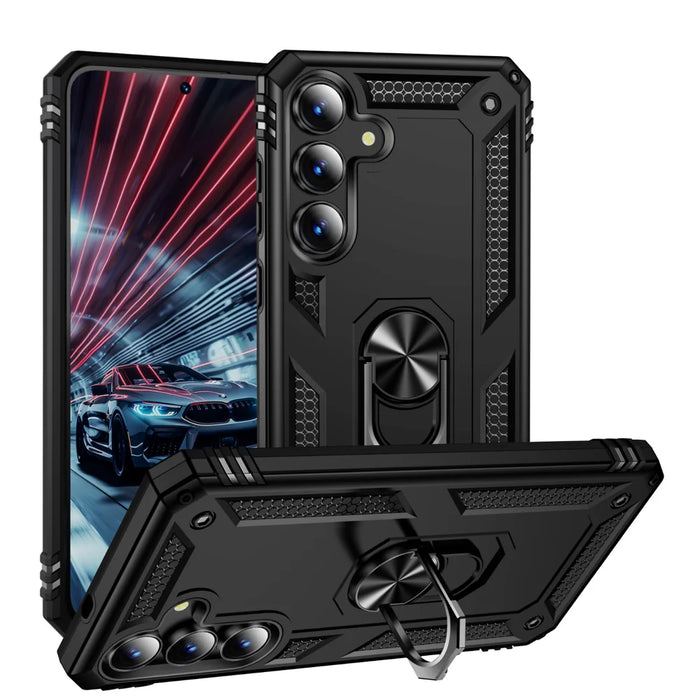 For Samsung Galaxy S26 FE Case PC + TPU Phone Cover with Kickstand - Black - 1