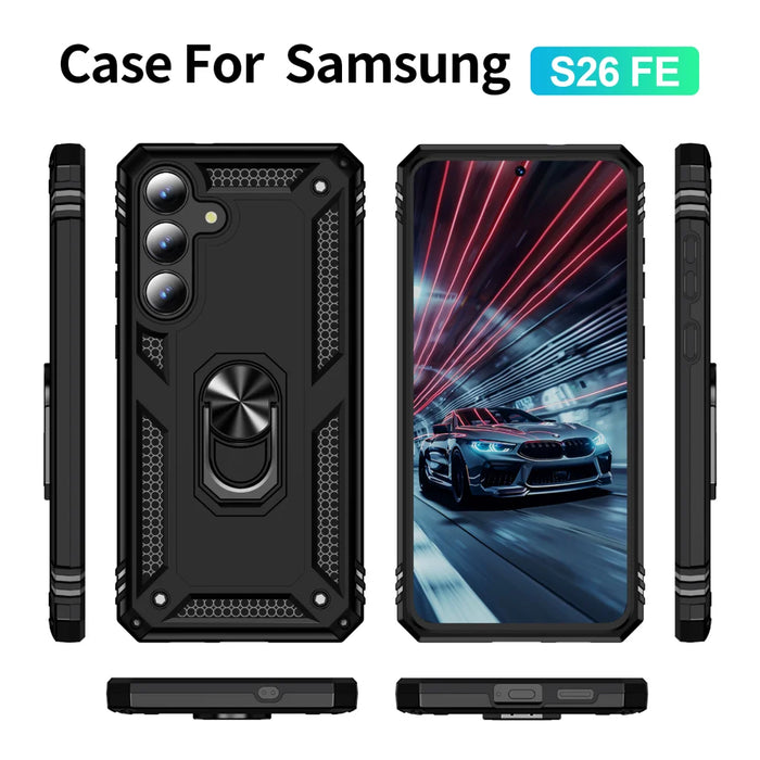For Samsung Galaxy S26 FE Case PC + TPU Phone Cover with Kickstand - Black - 3