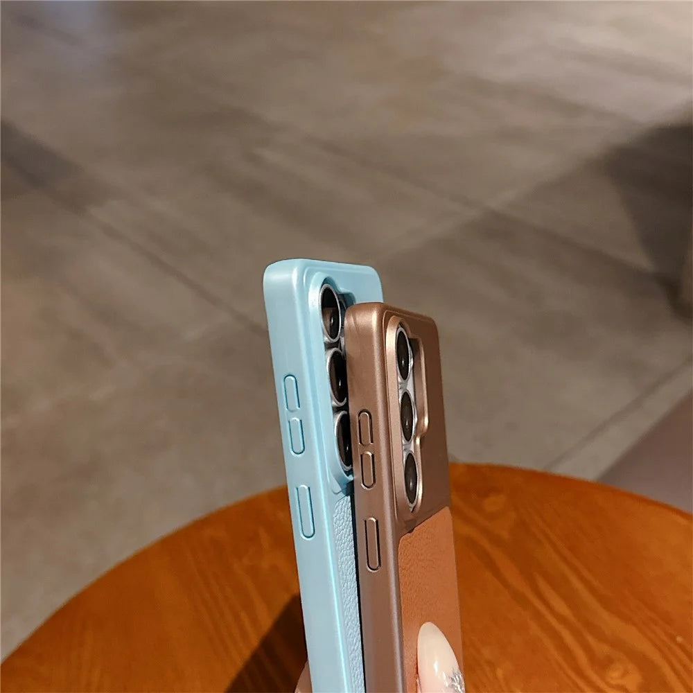 For Samsung Galaxy S25 Ultra Case Metal Paint Litchi Texture Leather Coated PC + TPU Protective Phone Cover - Coffee Gold - 3