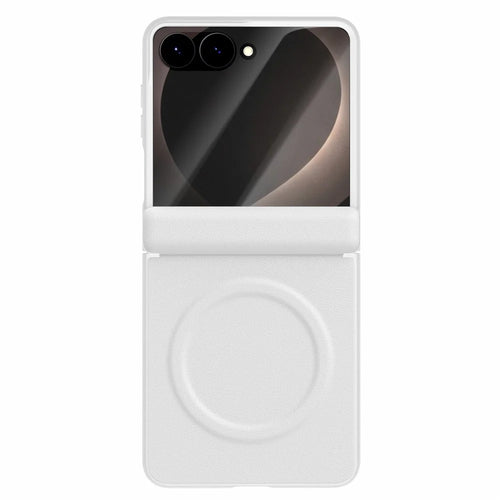 GKK for Samsung Galaxy Z Flip8 Magnetic Case Hinge Protection Leather + PC Phone Cover with Screen Protector - White - 1