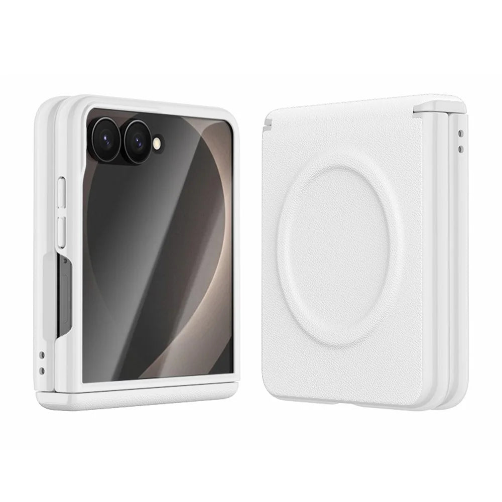 GKK for Samsung Galaxy Z Flip8 Magnetic Case Hinge Protection Leather + PC Phone Cover with Screen Protector - White - 2