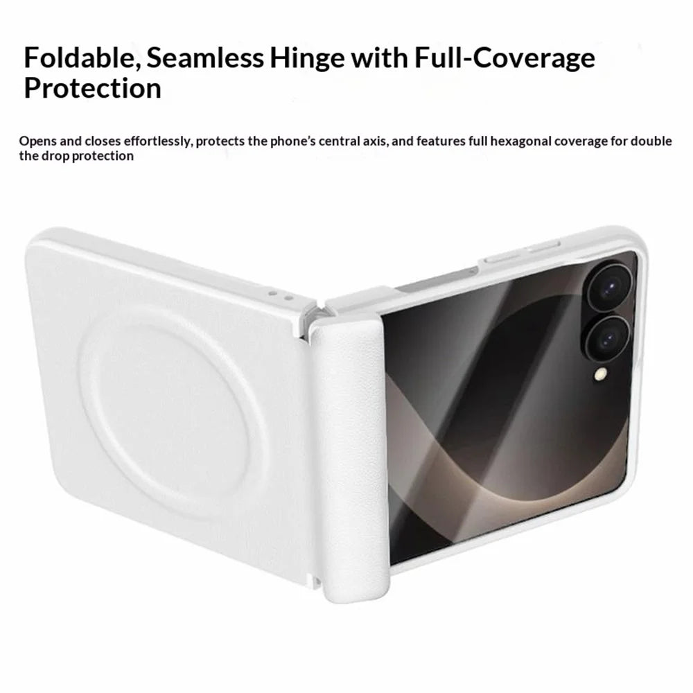 GKK for Samsung Galaxy Z Flip8 Magnetic Case Hinge Protection Leather + PC Phone Cover with Screen Protector - White - 5