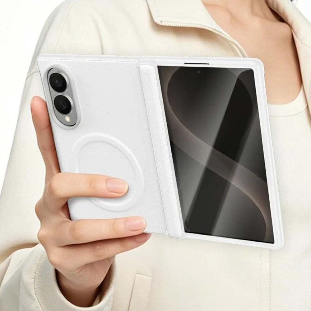 GKK for Samsung Galaxy Z Fold8 Magnetic Case Hinge Protection Leather + PC Phone Cover with Screen Protector - White - 3