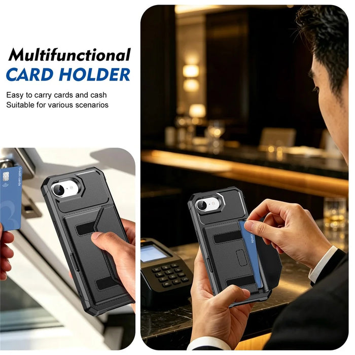 For iPhone 17e  /  16e Case Card Holder Leather + TPU Anti-drop Phone Cover - Black - 7