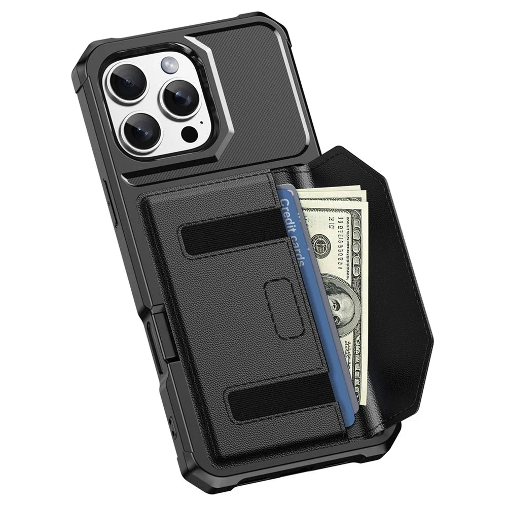 For iPhone 16 Pro Max Case Card Holder Leather + TPU Anti-drop Phone Cover - Black - 3